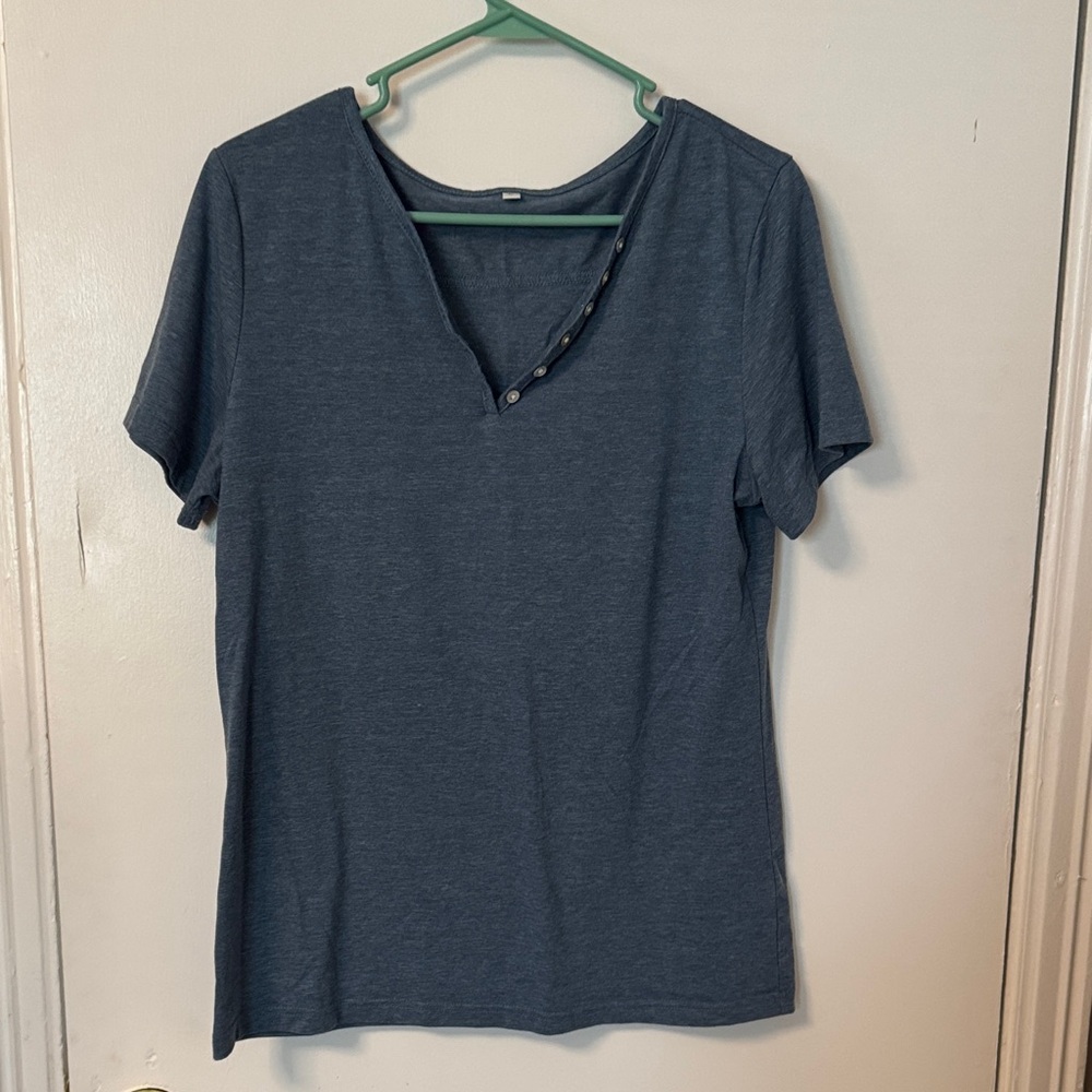 Casual Navy V-Neck Short Sleeve Tee